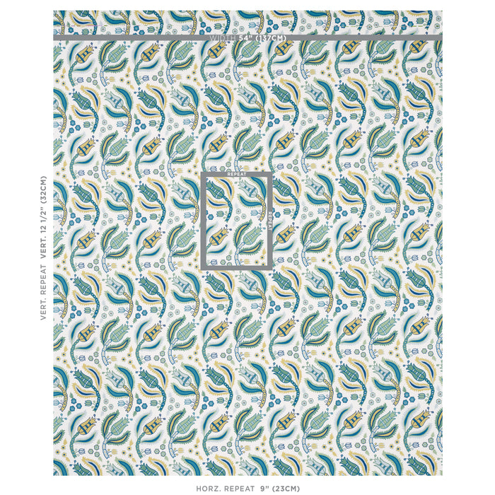 Schumacher Malabar Vine Peacock Fabric 179850