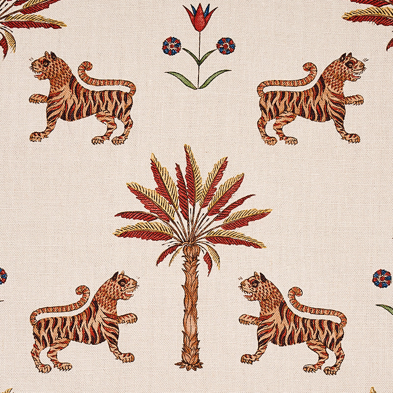 Schumacher Tiger Palm Crimson Fabric 179932