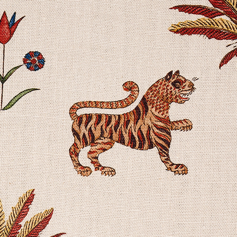 Schumacher Tiger Palm Crimson Fabric 179932