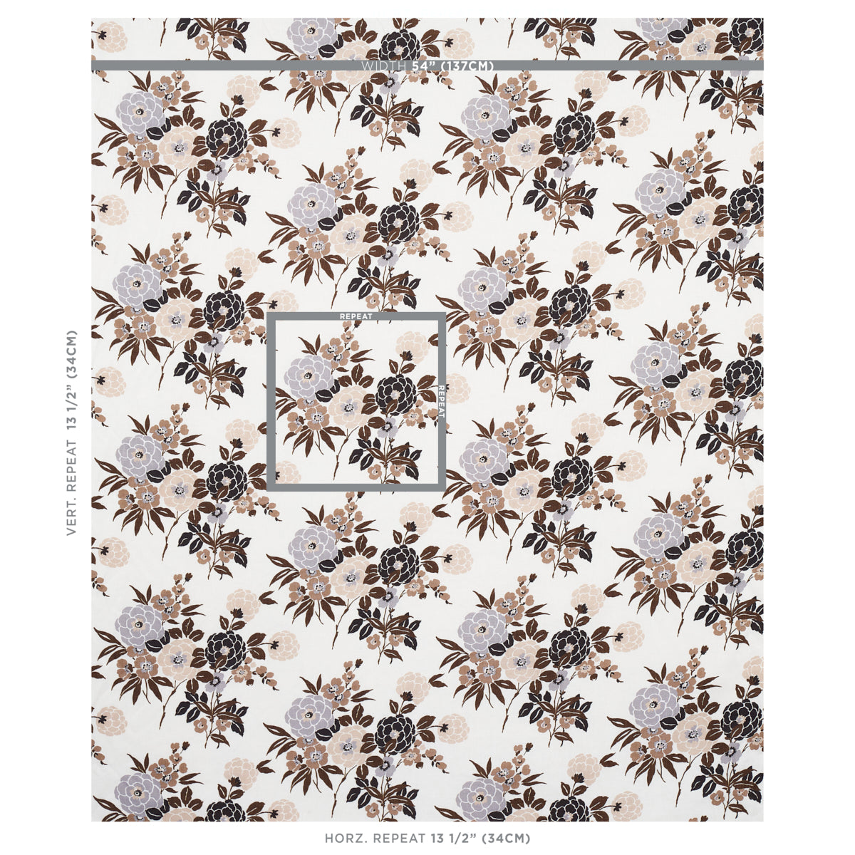 Schumacher Valentina Floral Brown Fabric Sample 180021