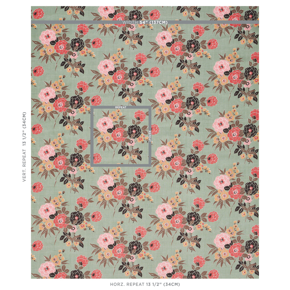 Schumacher Valentina Floral Green Fabric Sample 180023