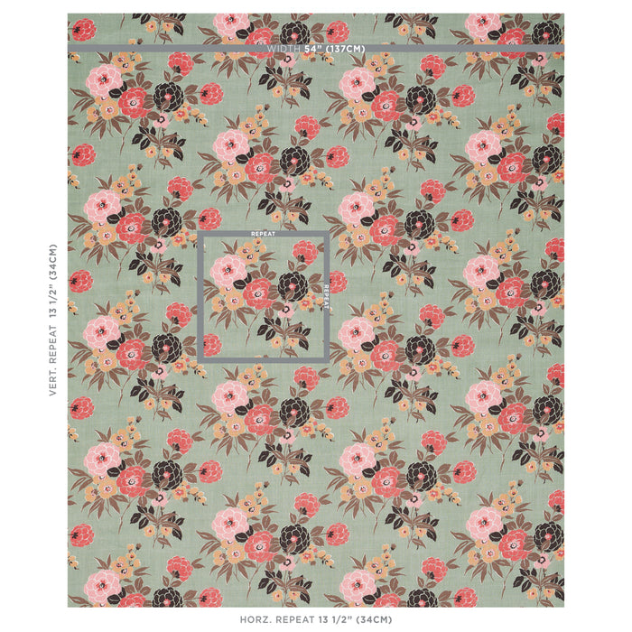 Schumacher Valentina Floral Green Fabric Sample 180023