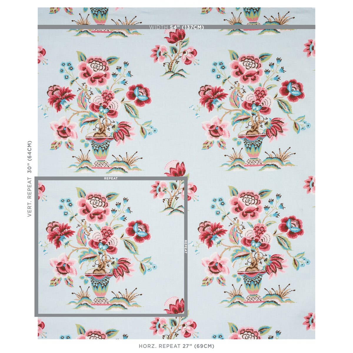 Schumacher Ashford Linen Rose And Sky Fabric 180040