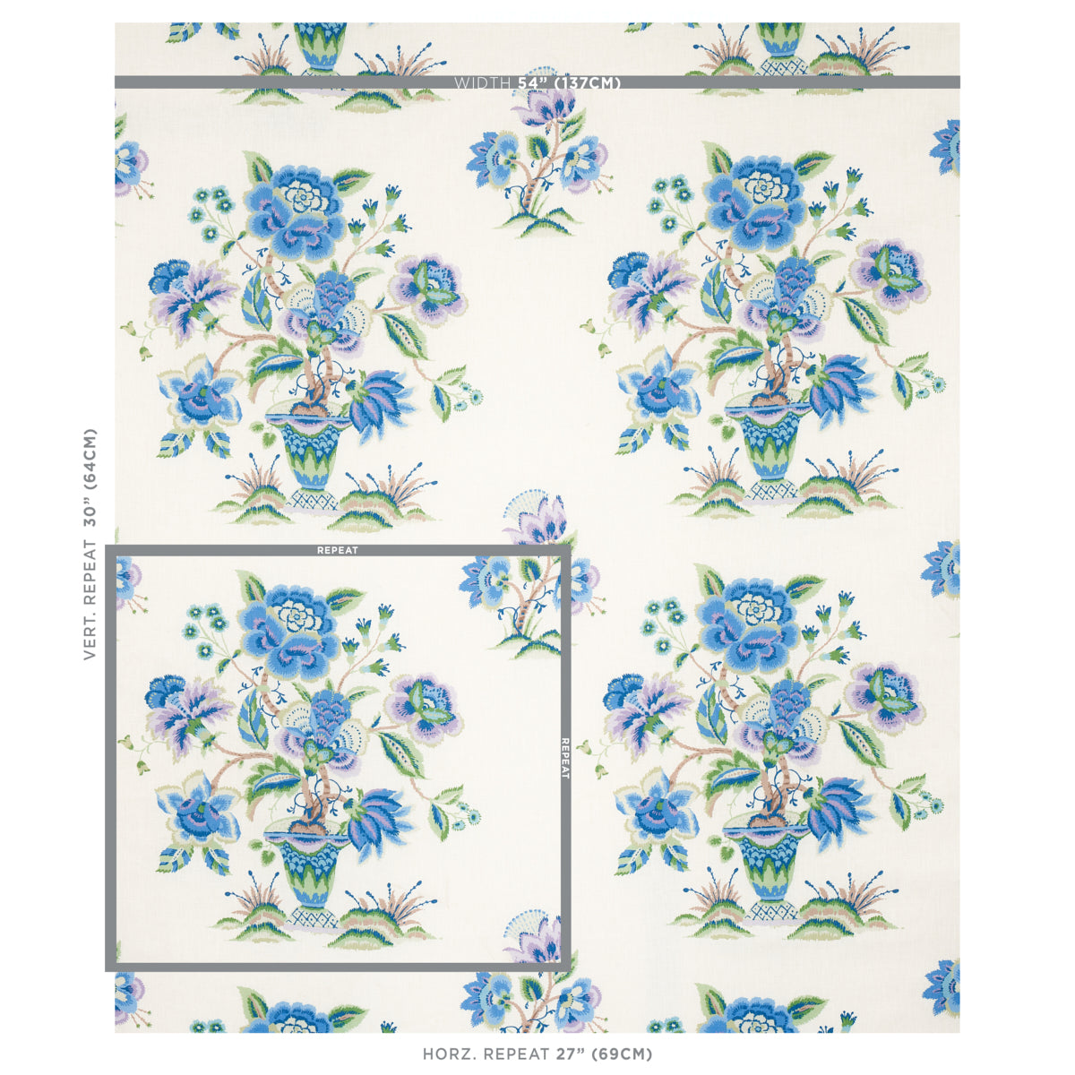 Schumacher Ashford Linen Cornflower And Lilac Fabric 180041