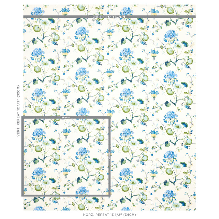 Schumacher Vasily Linen Green And Blue Fabric 180081