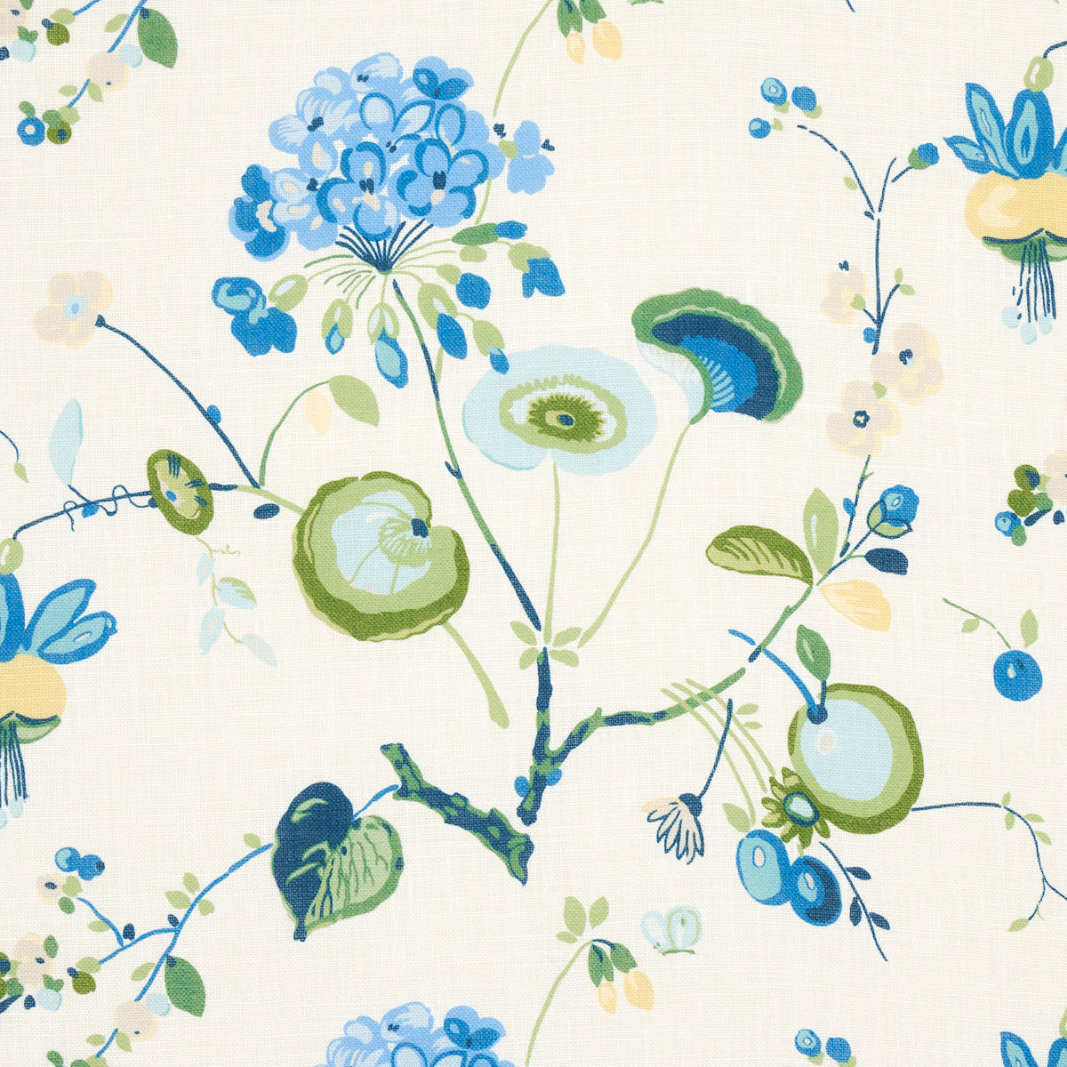 Schumacher Vasily Linen Green And Blue Fabric Sample 180081