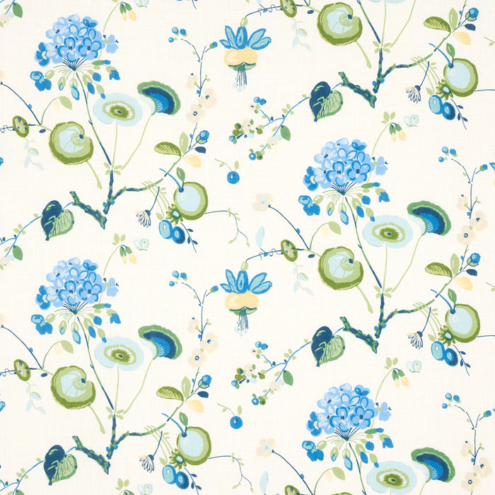 Schumacher Vasily Linen Green And Blue Fabric 180081