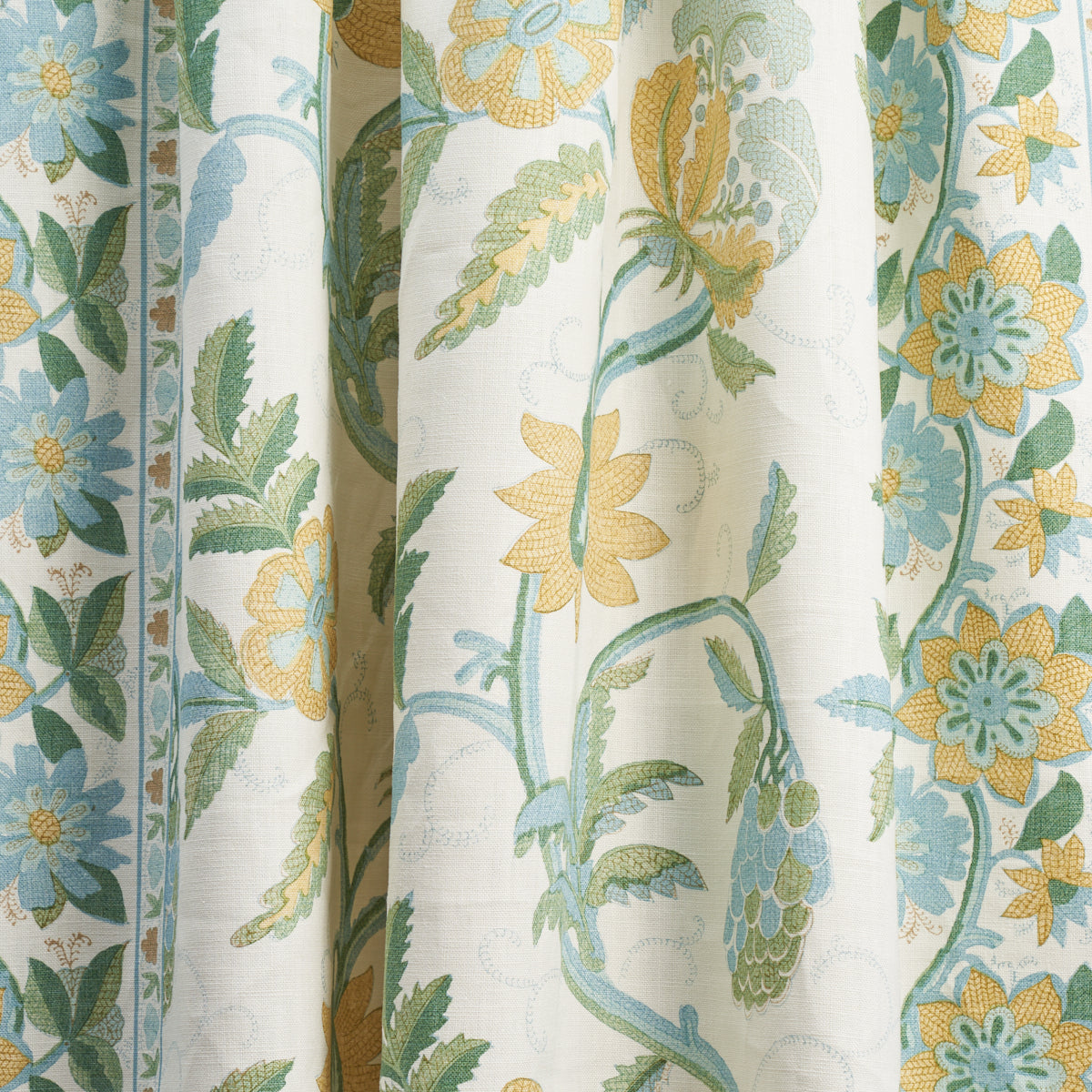 Schumacher Indali Bordered Linen Citron And Mineral Fabric 180110