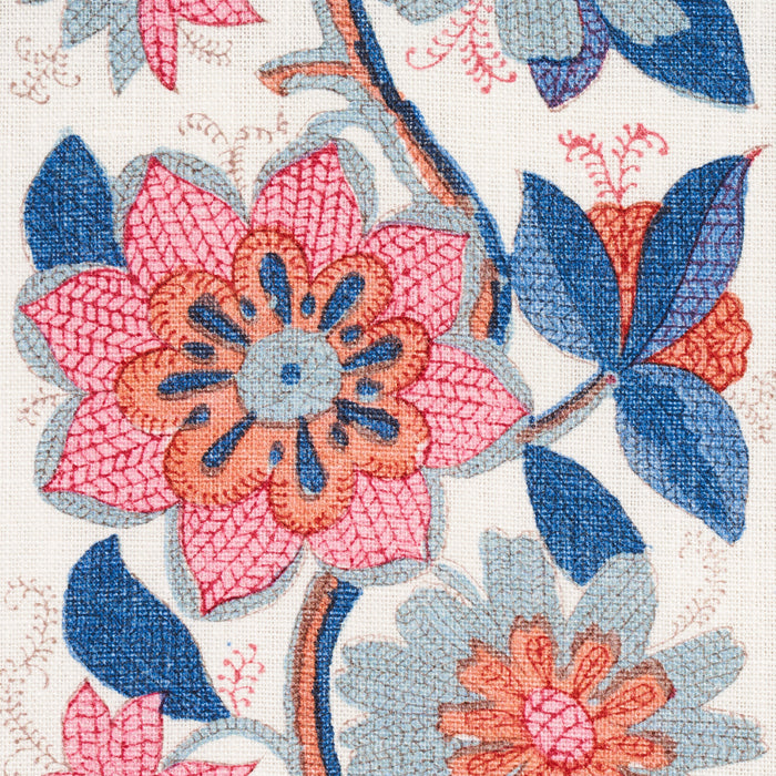 Schumacher Indali Bordered Linen Rose And Indigo Fabric 180112