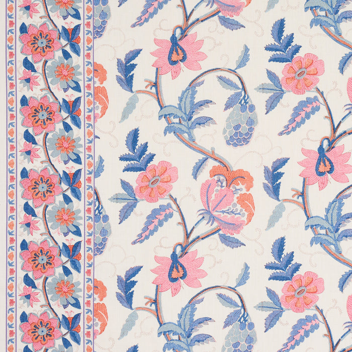 Schumacher Indali Bordered Linen Rose And Indigo Fabric 180112