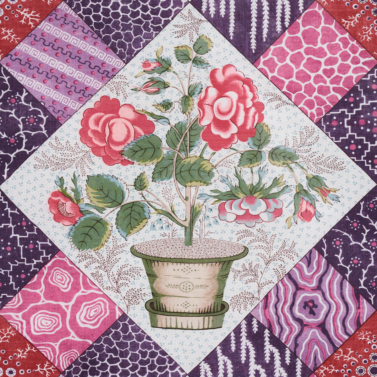 Schumacher Caldwell Patchwork Chintz Fuchsia And Plum Fabric Sample 180121