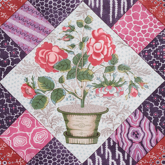 Schumacher Caldwell Patchwork Chintz Fuchsia And Plum Fabric Sample 180121