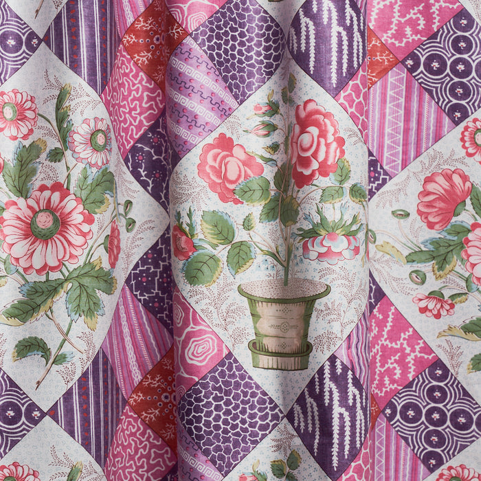 Schumacher Caldwell Patchwork Chintz Fuchsia And Plum Fabric Sample 180121