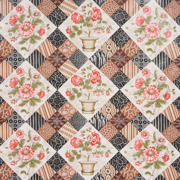 Schumacher Caldwell Patchwork Chintz Rose And Chocolate Fabric 180122