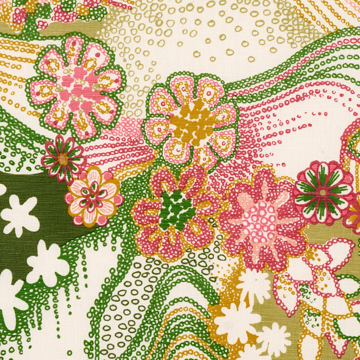 Schumacher Daisy Chain Green And Pink Fabric 180131