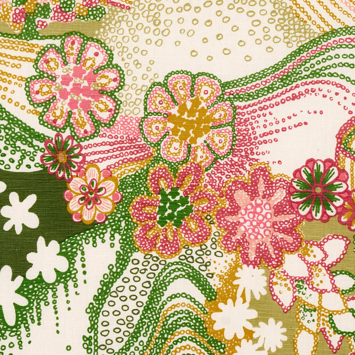 Schumacher Daisy Chain Green And Pink Fabric Sample 180131