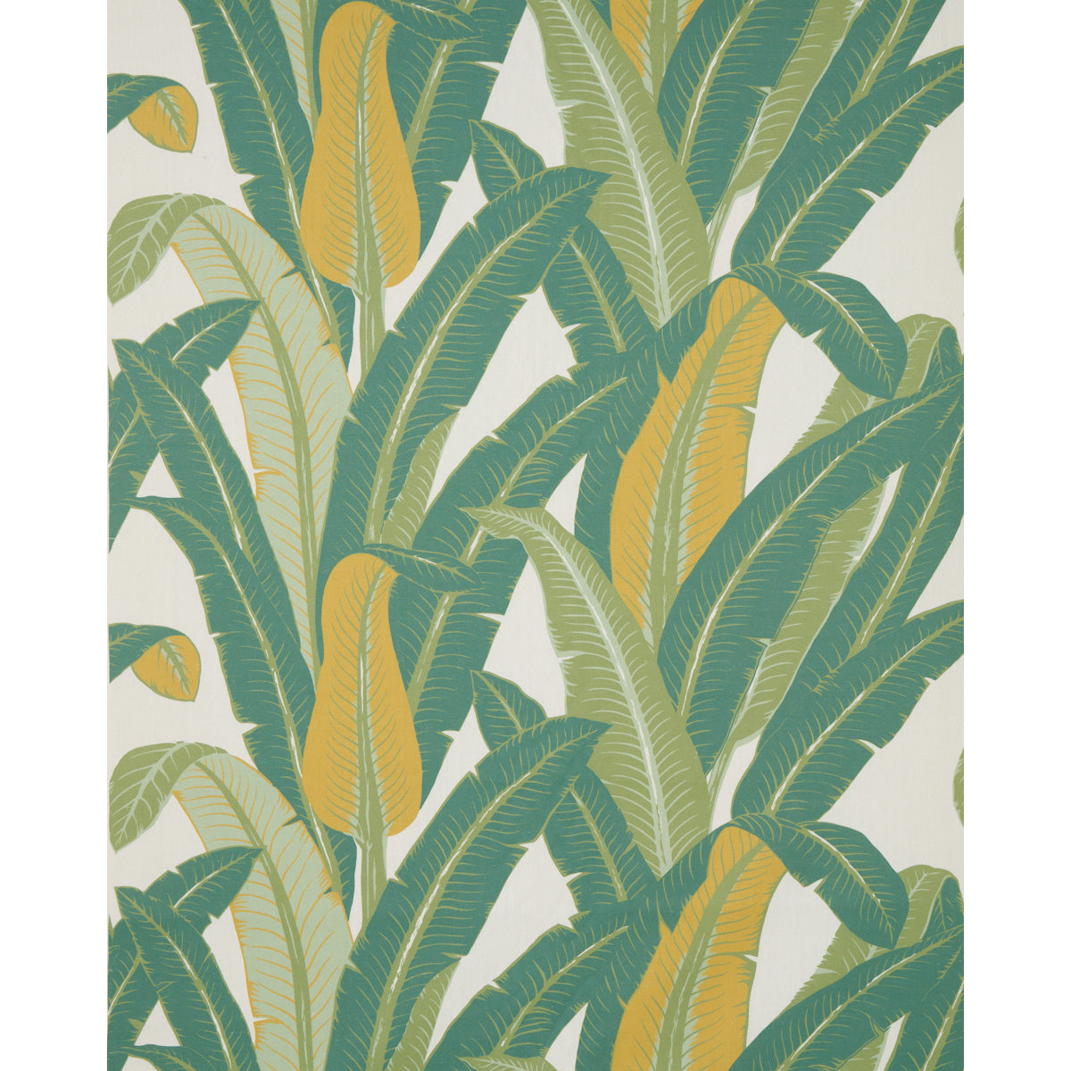 Schumacher Tropical Isle Green On Ivory Fabric 180200