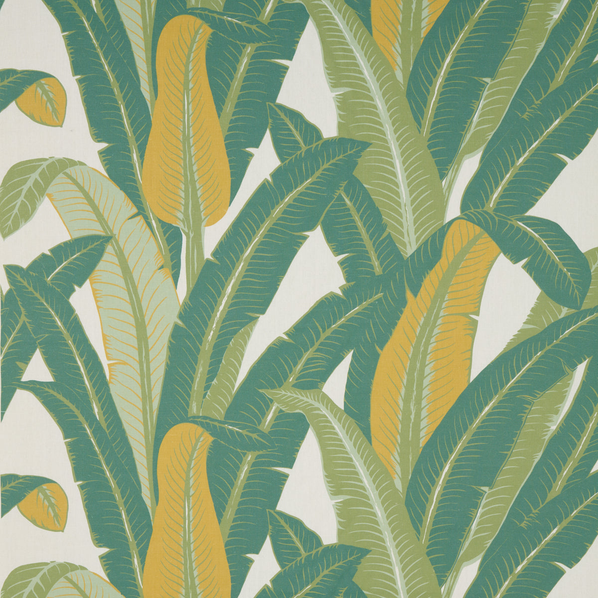 Schumacher Tropical Isle Green On Ivory Fabric 180200