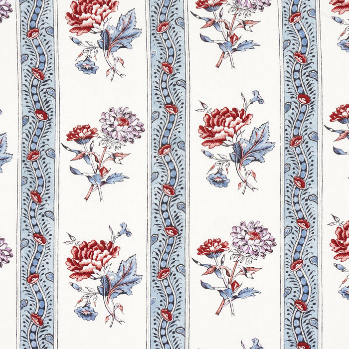 Schumacher Ariana Floral Stripe Pearlware Blue Fabric Sample 180241