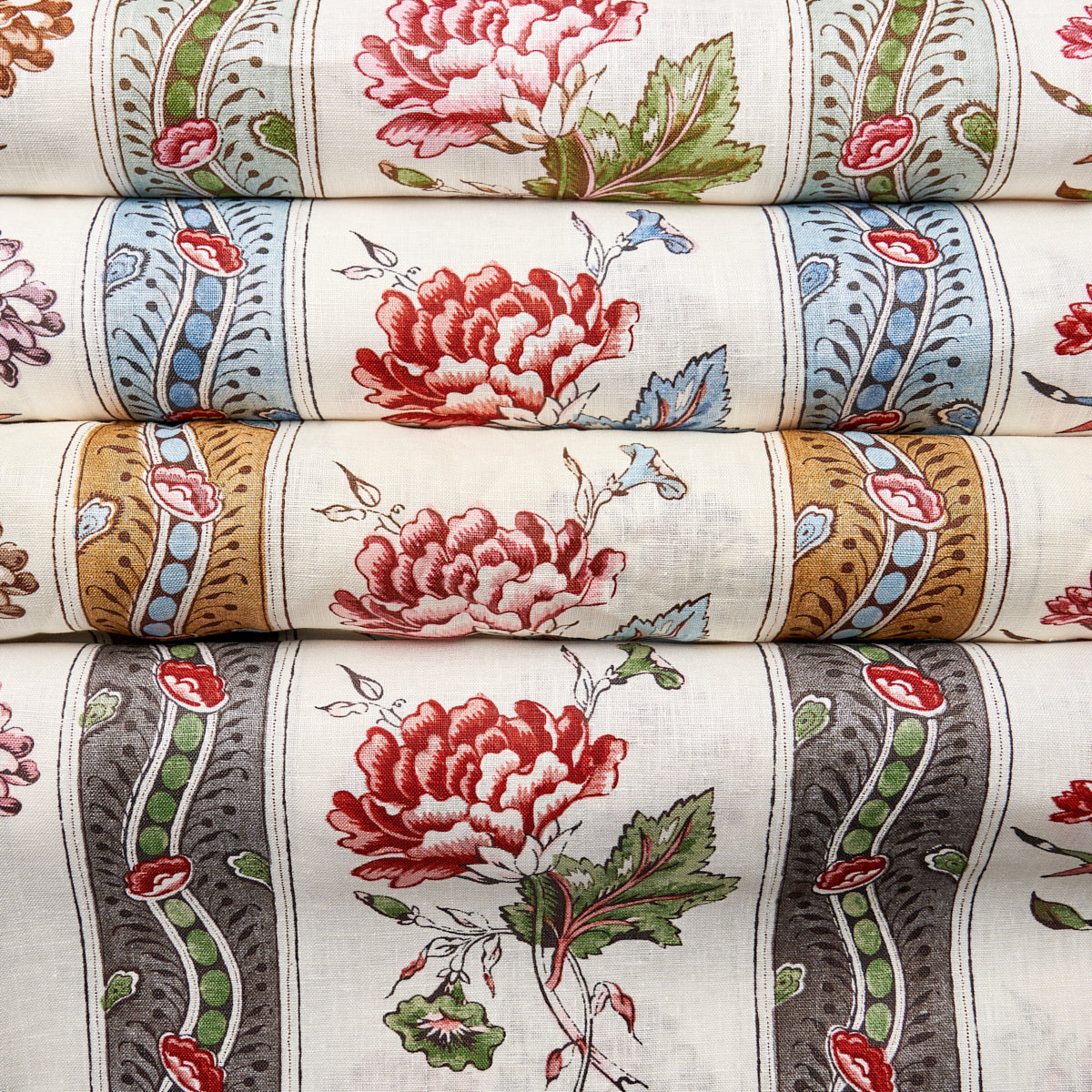 Schumacher Ariana Floral Stripe Famille Rose Fabric Sample 180243