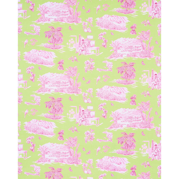 Schumacher Toussaint Toile Pink & Green Fabric 180271