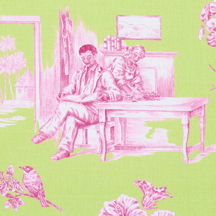 Schumacher Toussaint Toile Pink & Green Fabric Sample 180271