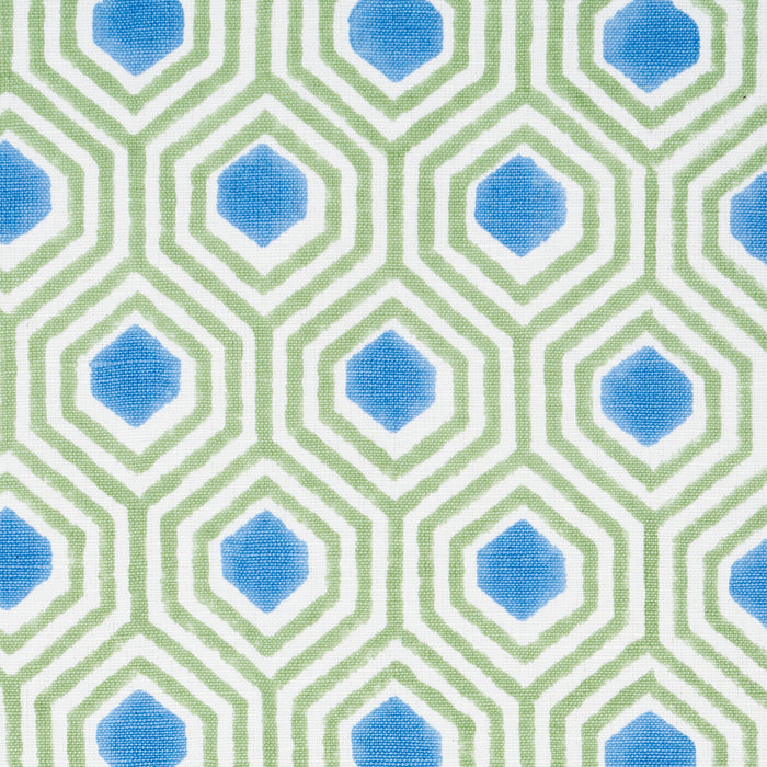 Schumacher Otis Hand Print Green & Blue Fabric Sample 180371