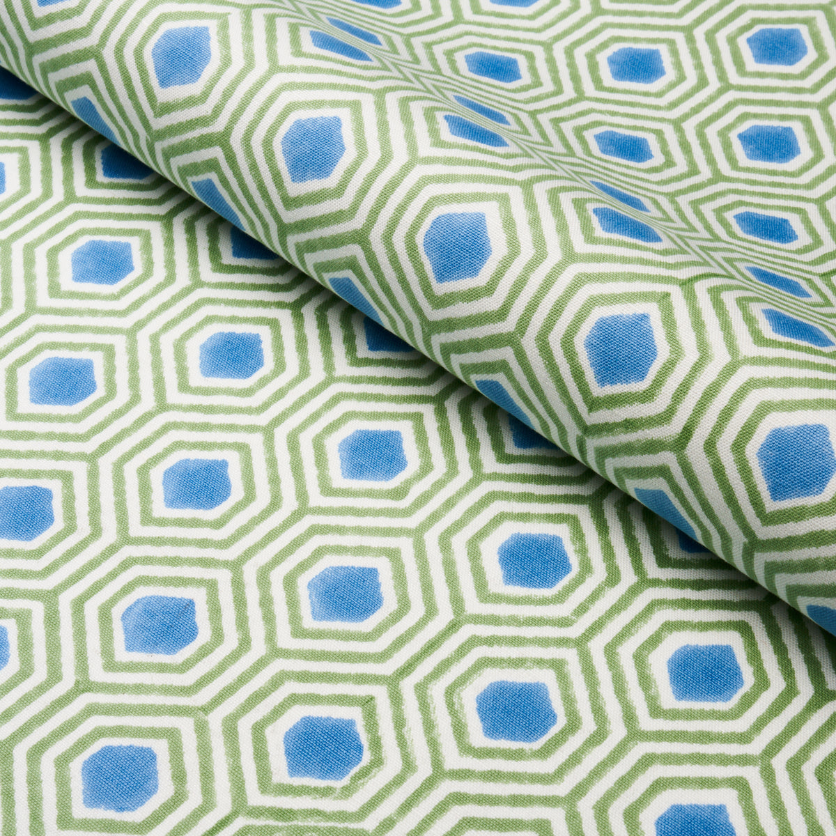 Schumacher Otis Hand Print Green & Blue Fabric Sample 180371