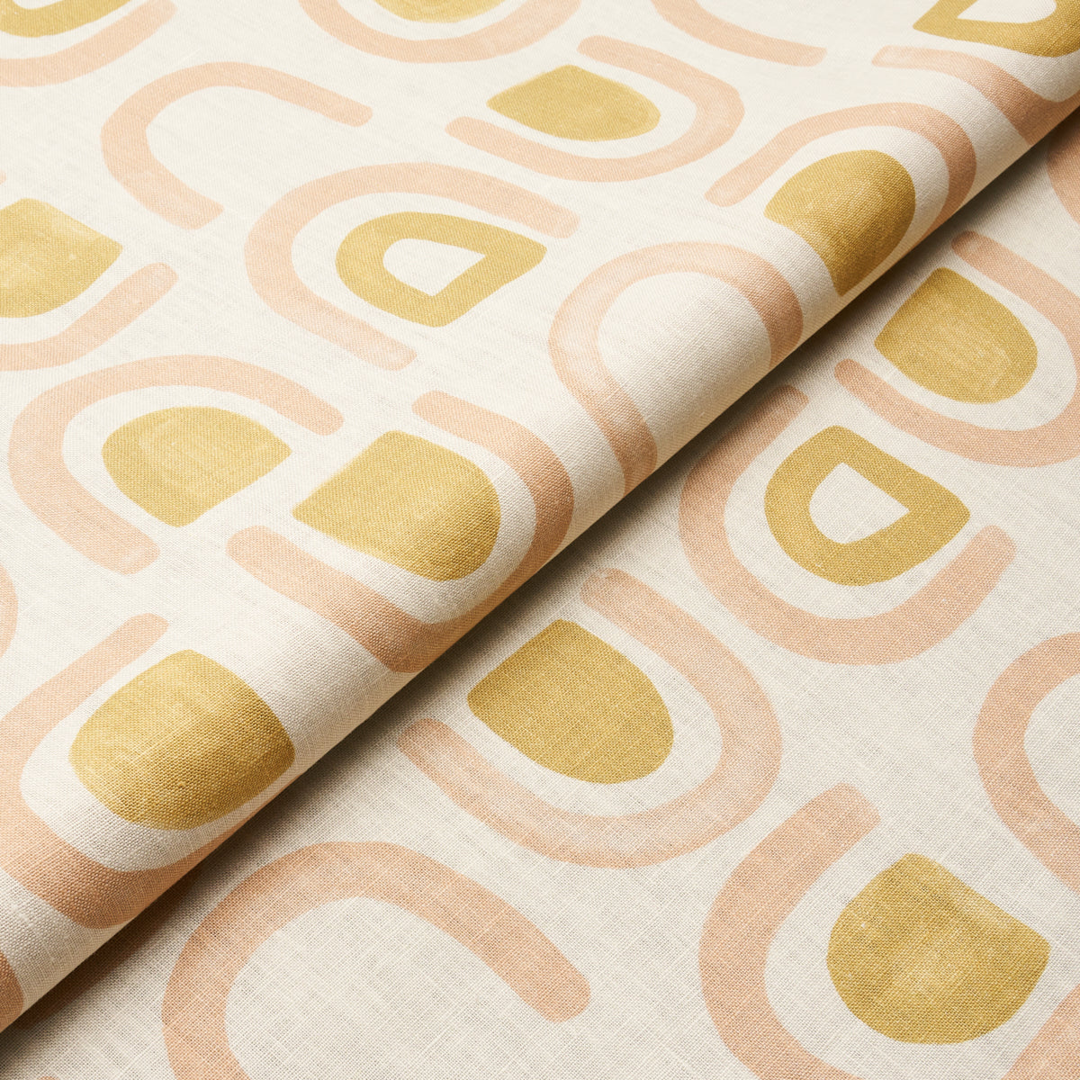 Schumacher Threshold Printed Linen Salt & Ochre Fabric 180423