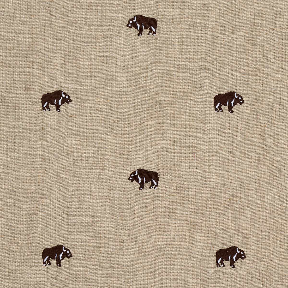 Schumacher Buffalo Embroidered Linen Natural Fabric 180450