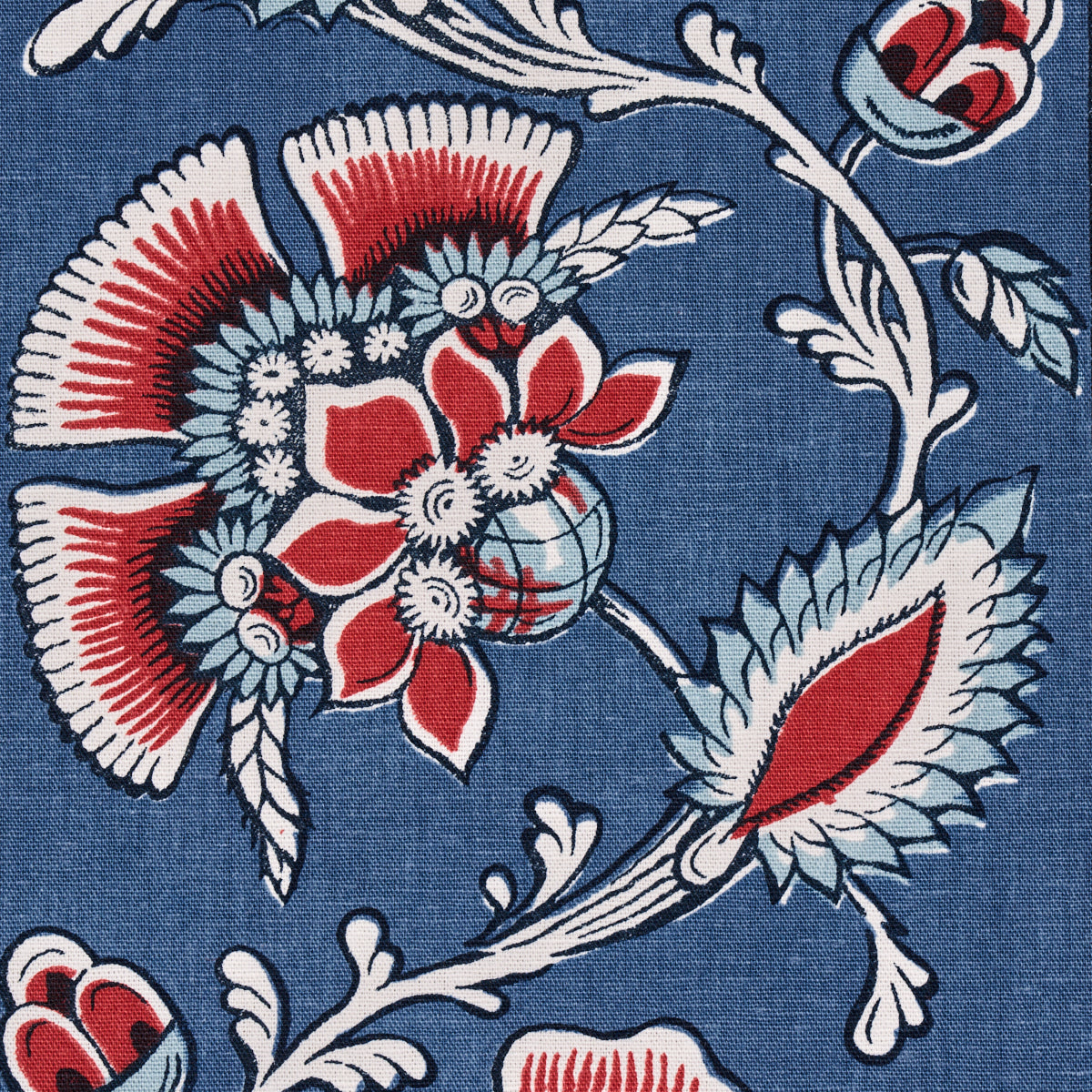 Schumacher Marielle Vine Denim & Red Fabric 180530