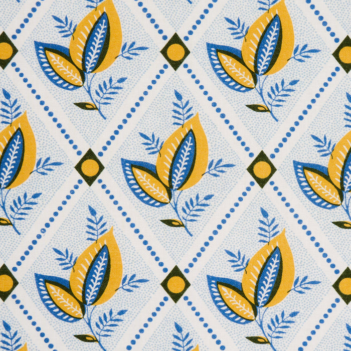 Schumacher Basile Trellis Yellow & Blue Fabric 180572