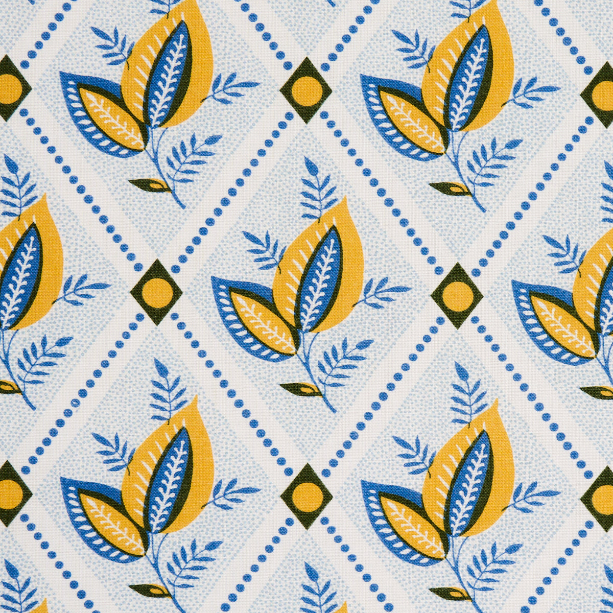 Schumacher Basile Trellis Yellow & Blue Fabric Sample 180572