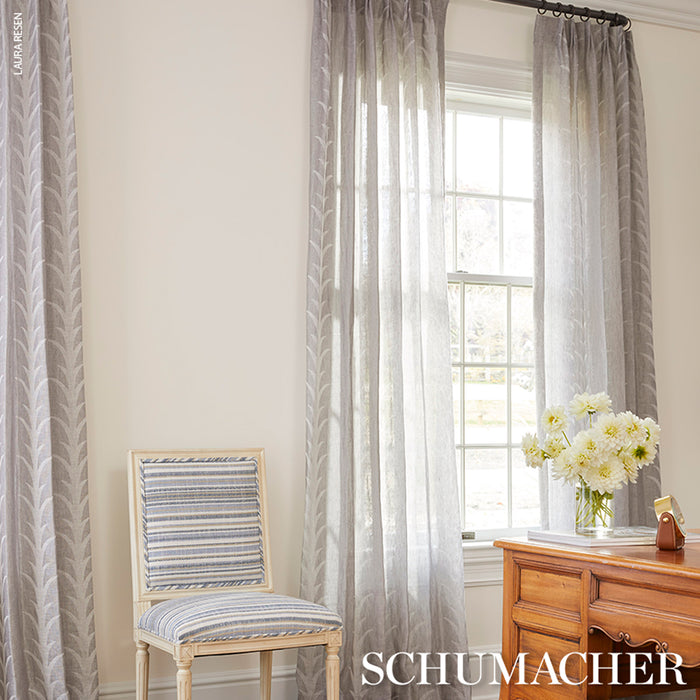 Schumacher Acanthus Stripe Sheer Carbon Fabric Sample 180801