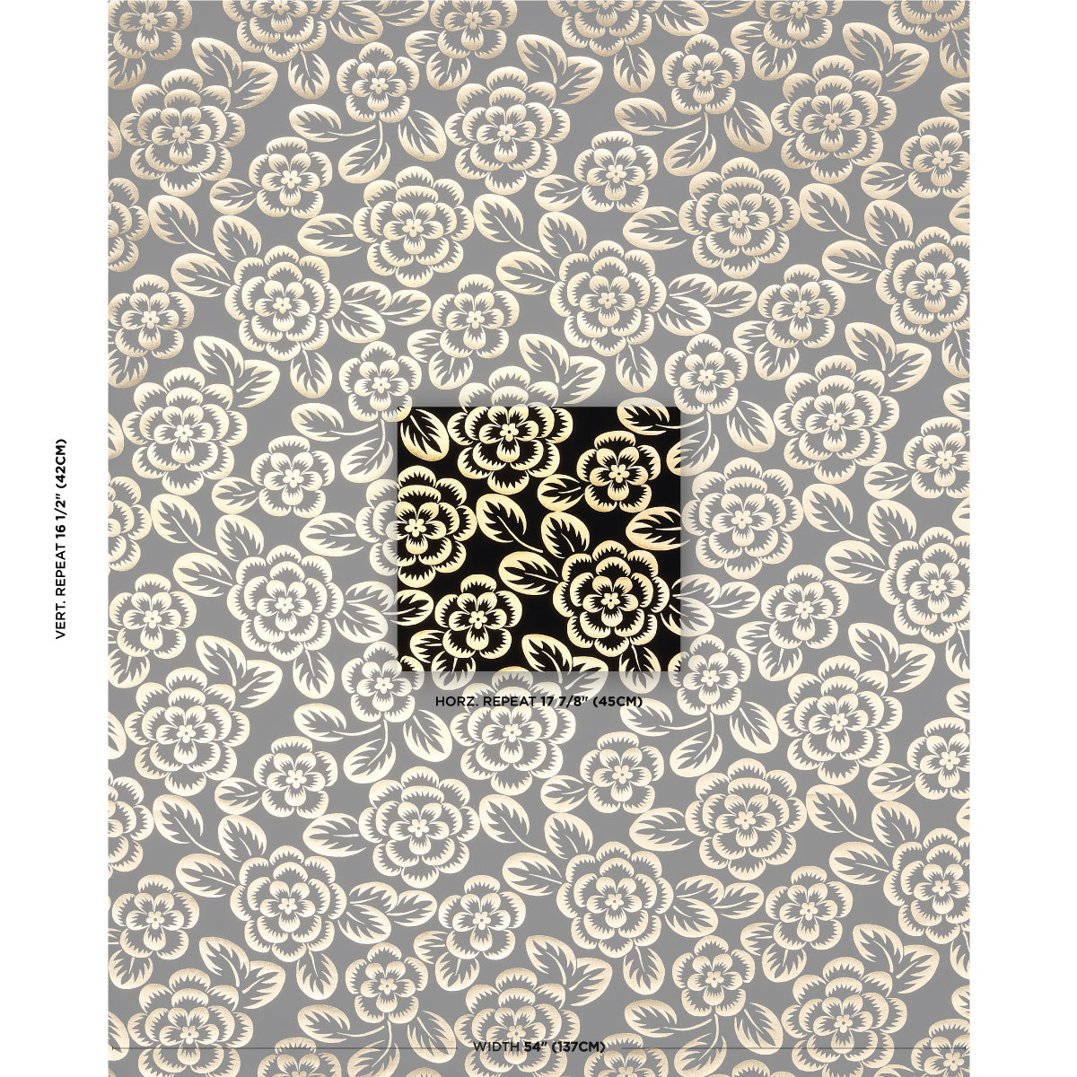 Schumacher Angelica Floral Gold & Noir Fabric Sample 180871