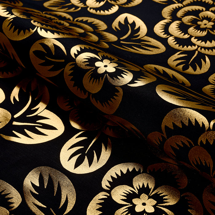 Schumacher Angelica Floral Gold & Noir Fabric Sample 180871