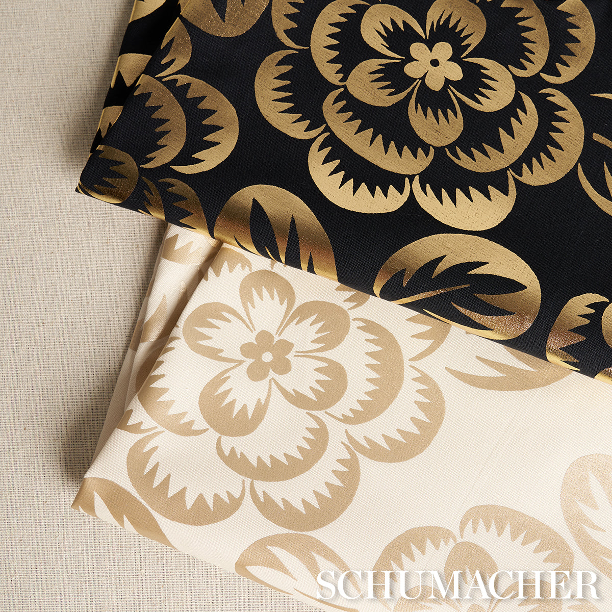 Schumacher Angelica Floral Gold & Noir Fabric 180871