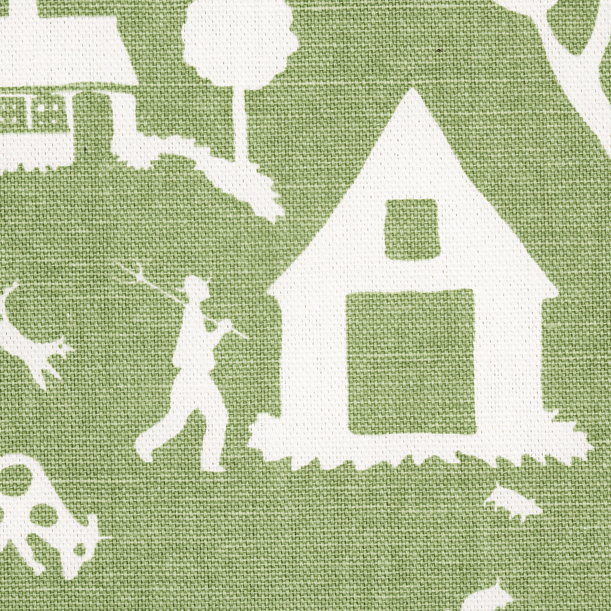 Schumacher Farm Scene Green Fabric 180880