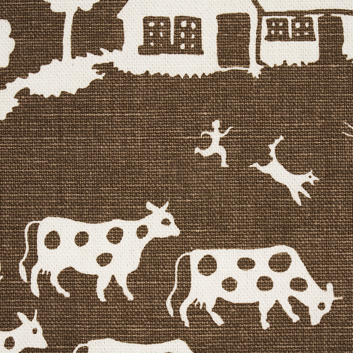 Schumacher Farm Scene Brown Fabric 180881