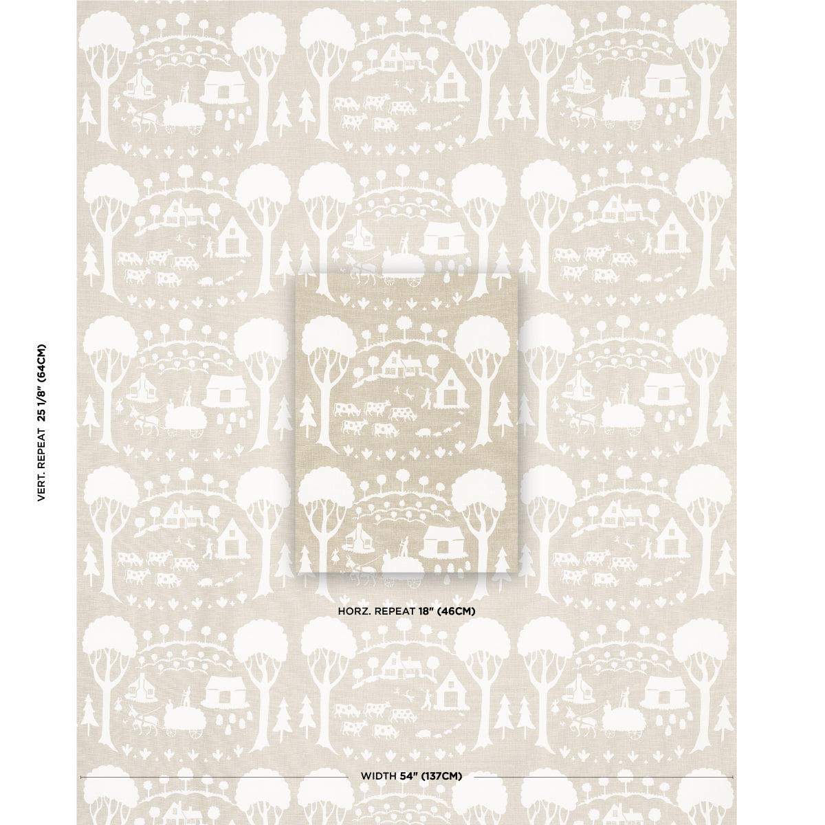 Schumacher Farm Scene Neutral Fabric 180882