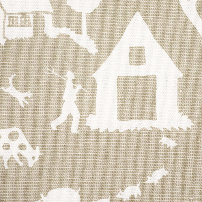 Schumacher Farm Scene Neutral Fabric Sample 180882