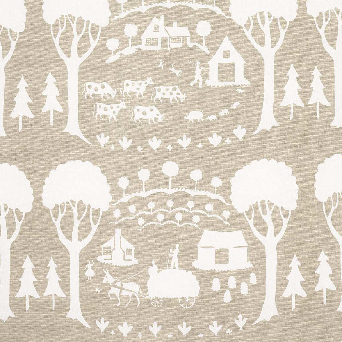 Schumacher Farm Scene Neutral Fabric 180882