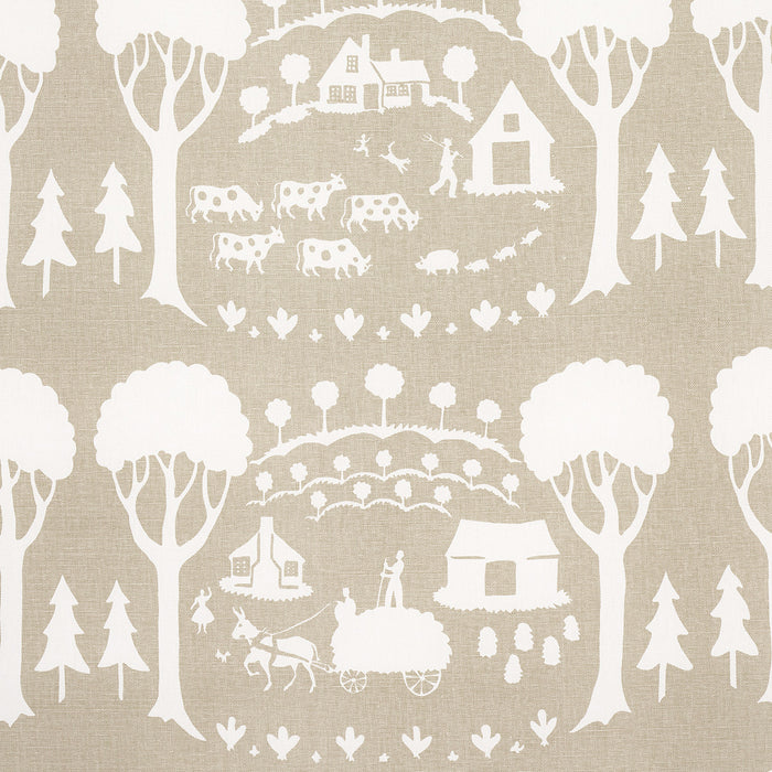 Schumacher Farm Scene Neutral Fabric 180882