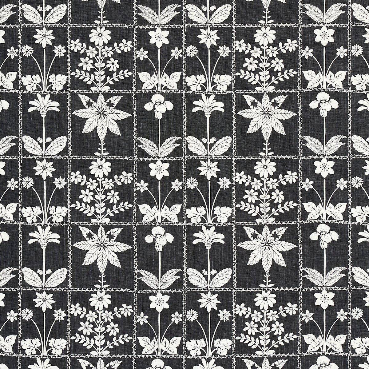 Schumacher Georgia Wildflowers Black Fabric 180893