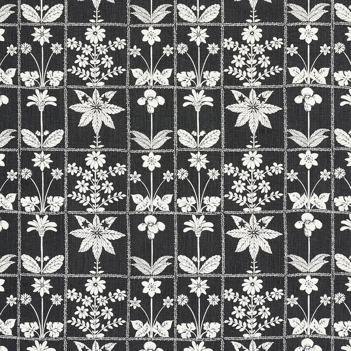 Schumacher Georgia Wildflowers Black Fabric Sample 180893