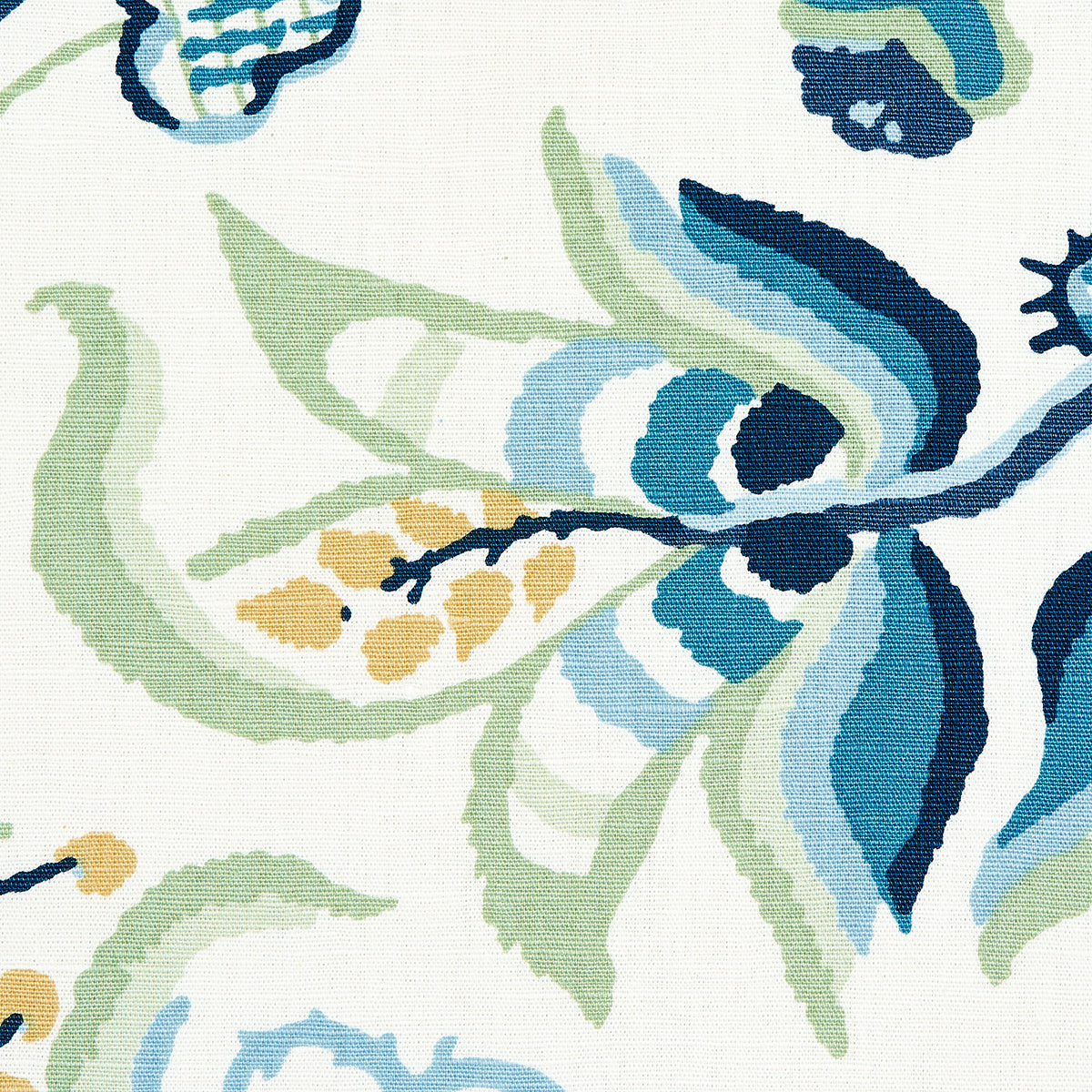 Schumacher Alexandra Vine Linen Navy & Leaf Fabric Sample 180970