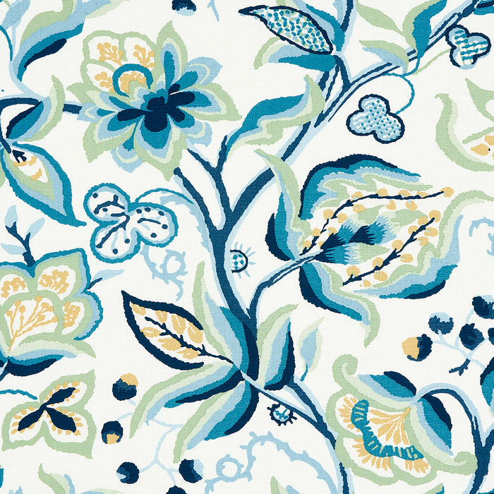 Schumacher Alexandra Vine Linen Navy & Leaf Fabric 180970