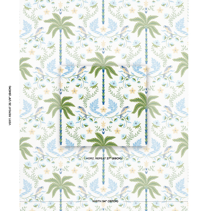 Schumacher Island Palm Indoor/Outdoor Blue & Green Fabric Sample 180980