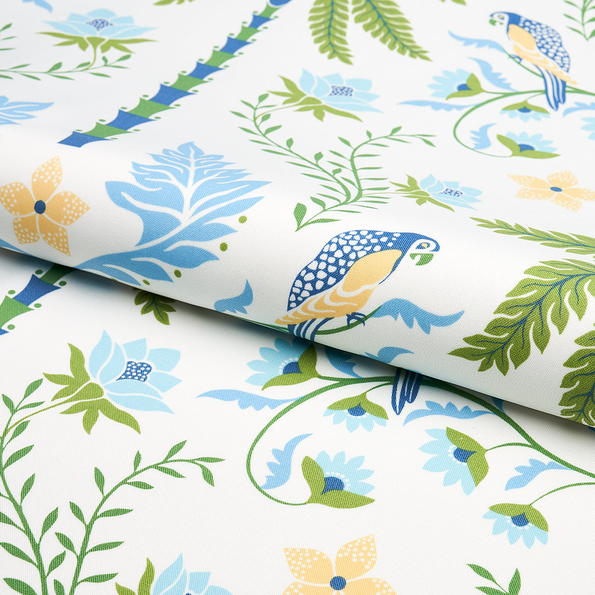 Schumacher Island Palm Indoor/Outdoor Blue & Green Fabric Sample 180980