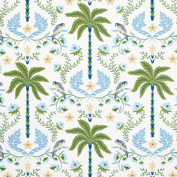 Schumacher Island Palm Indoor/Outdoor Blue & Green Fabric Sample 180980